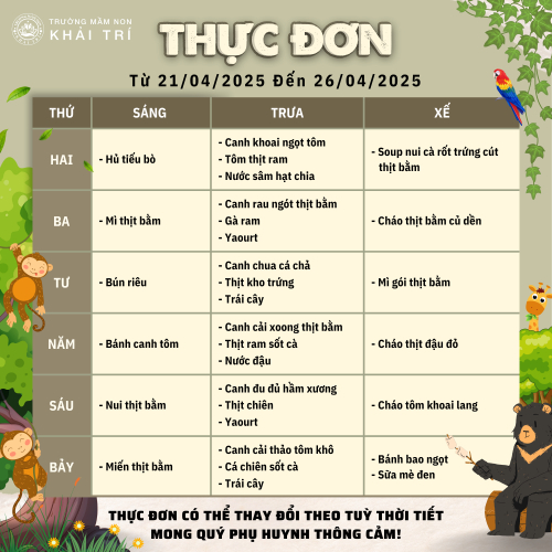 Thực Đơn Tuần Mới (Từ 21/04/2025 - 26/04/2025)